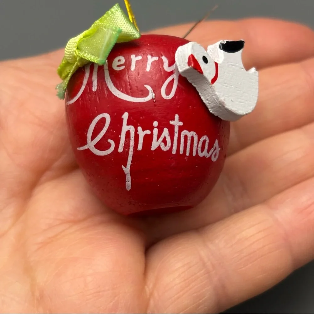 Apple for the Teacher Gift Ornaments Vintage Wooden - Christmas Around the World